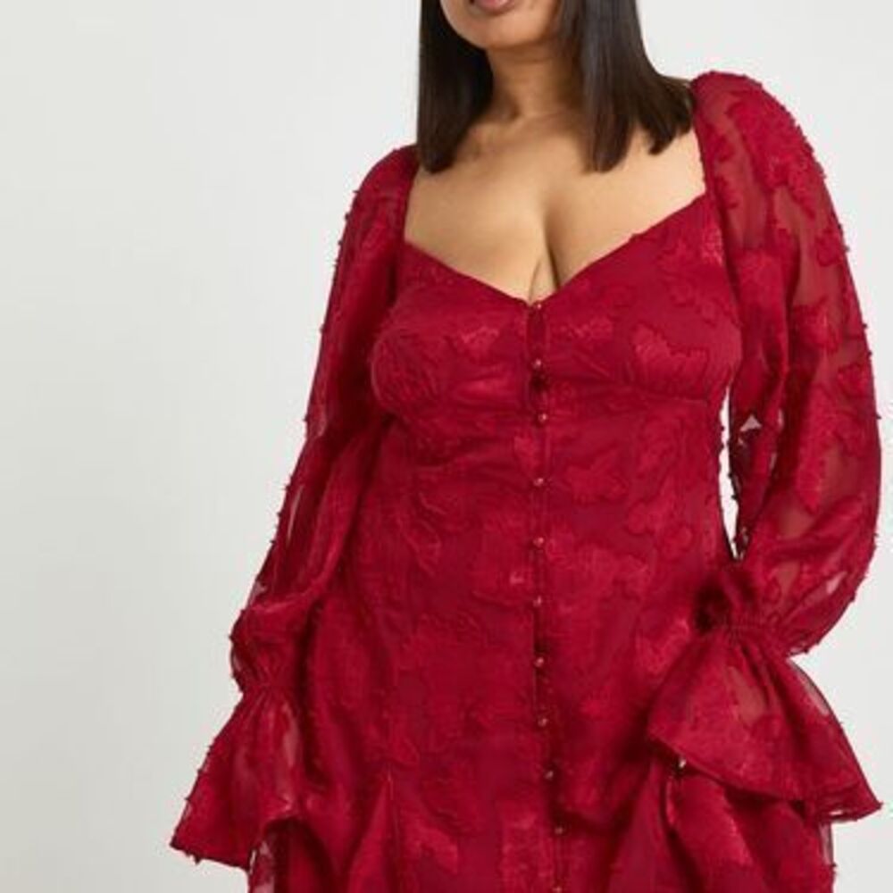 Plus Burnout Floral Godet Hem Mini Dress